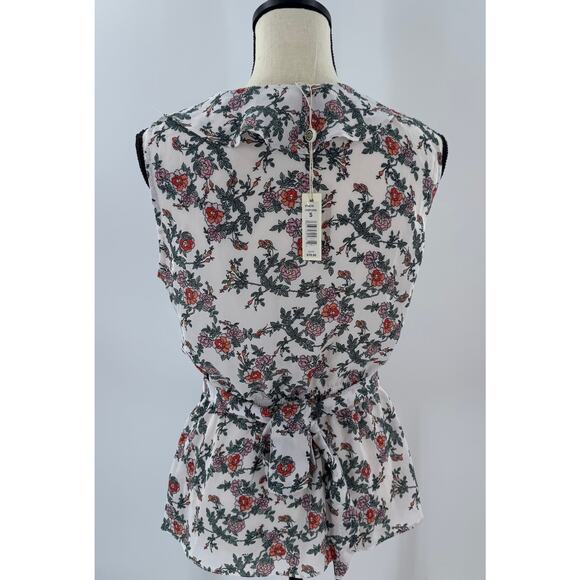 Max Studio White Ruffle Floral Wrap Top Tie Waist Blouse Sleeveless Small NWT - Picture 2 of 8
